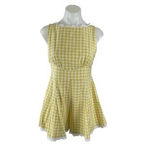 Sky to Moon Gingham Check Plaid Boat Neck Sleeveless Mini Tank Jumpsuit Romper M